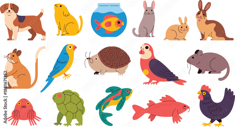 Obraz premium Colorful Cartoon Animals Collection Isolated on White Background