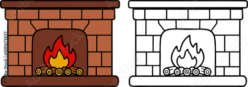 Cozy Stone Fireplace with Arched Hearth Vector Illustration