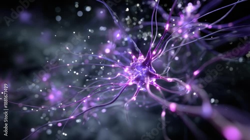 Network of Neural Pathways: An abstract representation of neural connections in the brain, with glowing purple neurons interconnected, evoking the complexity and wonder of the human mind.