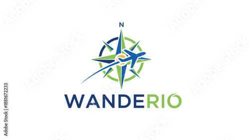 Wanderio Logo with Compass Symbol Design.