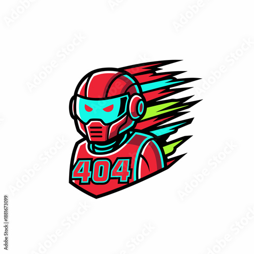 Free Download Dynamic Racing Robot Mascot Logo with 404 Error Code. Futuristic Esports Avatar Icon Design. - GFXLoad