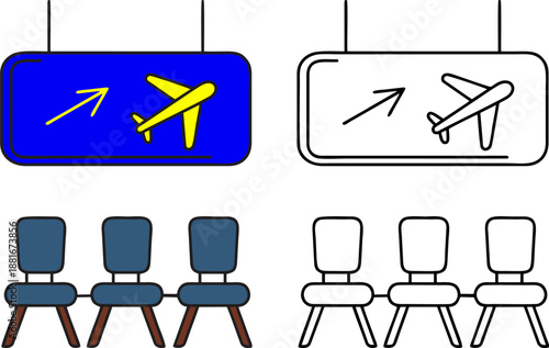 Airport Departure Information Board and Waiting Area Chairs Vector
