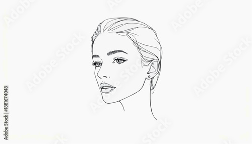 Elegant line art portrait of a young woman with stylish hairstyle on a white background


