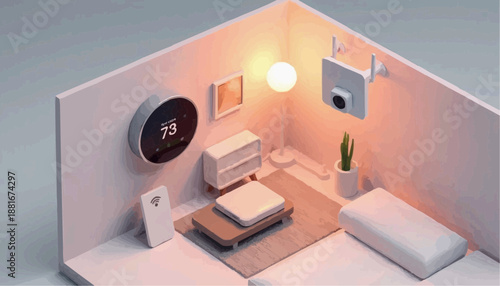 Modern smart home interior with technology concepts and cozy design elements