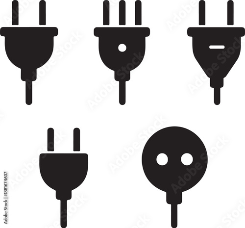 Print Set of Electrical Plug Icons on Dark Background
