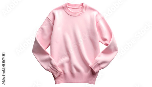A soft, light-pink crew-neck sweater, isolated on a black background