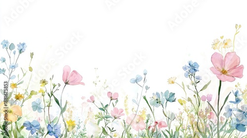 Colorful Floral Landscape with Soft Pastel Wildflowers