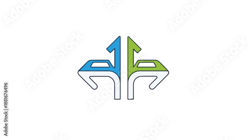 A colorful logo with the numbers 1 and 2 in blue, green, and white on a clean white background.