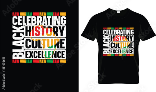 Celebrating Black History Culture Excellence Typography Design, African American Heritage Artwork with Africa Map, Afrocentric Colors, Black History Month Inspirational Graphic on Black Background
