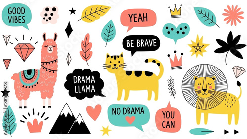 Cute Whimsical Doodle Illustrations of Animals with Motivational Quotes
