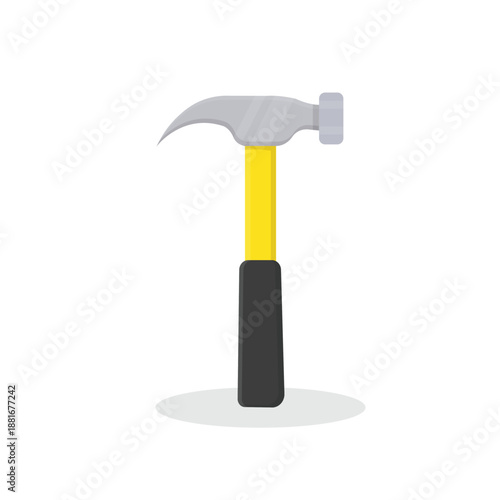 Steel claw hammer and metal nail isolated on white background for carpentry work and home repair construction equipment