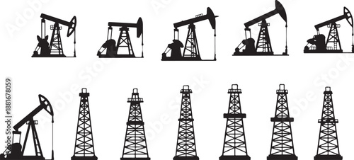 Oil Pump Jacks and Derricks Collection Isolated on white background
