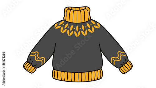 Cozy Dark Grey and Yellow Turtleneck Sweater with Fair Isle Pattern