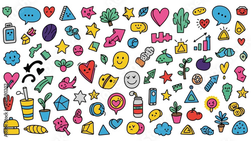 Vibrant Hand-Drawn Doodles Collection: Fun Icons for Creative Projects and Design