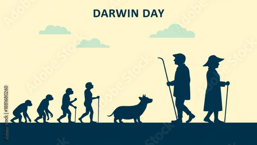 A vector graphic illustration of human evolution on Darwin Day