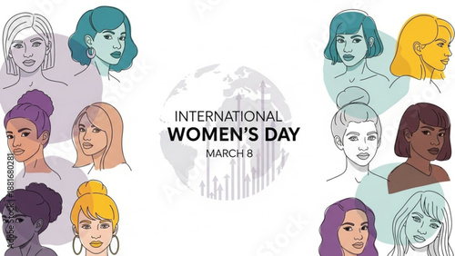 A vibrant illustration of diverse women celebrating International Women's Day