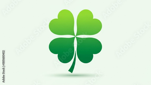 Lucky four leaf clover icon with green leaves on white background for good fortune and irish symbolism