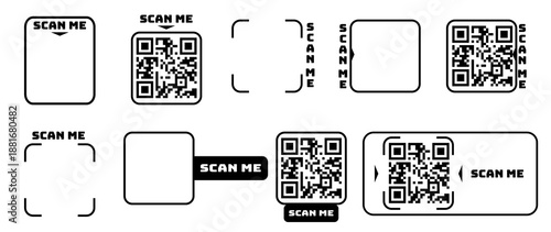 Scan this qr code sticker and scan the frame for qr design, clean code label with bold code for modern branding and social media.
