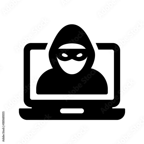 Foto Hacker using laptop icon symbolizing cyber attacks, unauthorized access, digital crime, system exploitation, online fraud, and security threats targeting computer networks