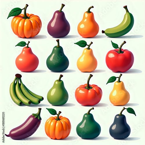 Assorted Fruits and Vegetables Still Life Arrangement