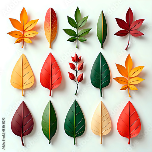 Autumn Leaves Collection on White Background