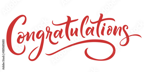 Congratulations Handwritten Bold Lettering. Red Modern brush script typography with festive golden stars. Isolated vector greeting sign. Creative text design perfect for cards, banners, t-shirt prints