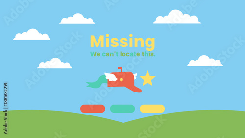 Cute 404 Error Page Illustration: Missing Link, Website Not Found Concept with Flying Mailbox, Star, and Clouds.