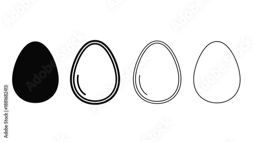 Four stylized illustrations of an egg, ranging from a solid black silhouette to a simple outline.