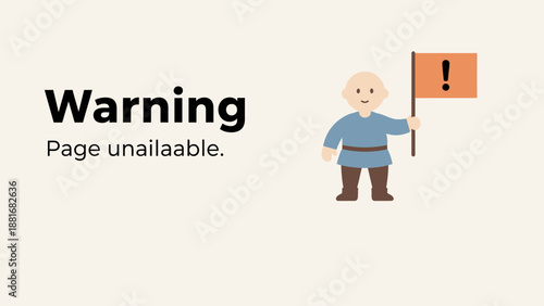Friendly Page Unavailable Warning Screen Illustration. Cute Character on Cloud Holding Error Flag for 404 or Server Downtime Notification.