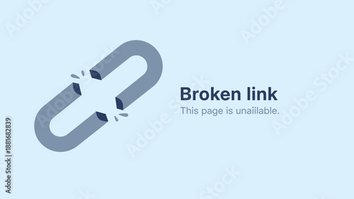 404 Error Page Broken Link Illustration. Connection failure, missing file, or unavailable web address concept banner.