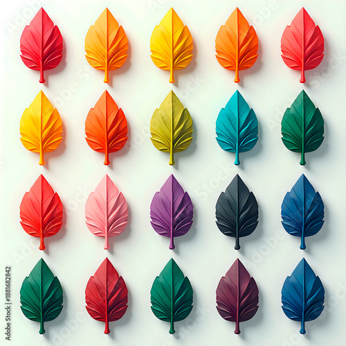 Colorful Leaf Arrangement on White Background