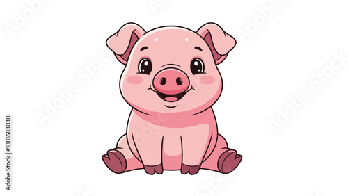 A cute cartoon illustration of a pink piglet sitting down with a happy expression.