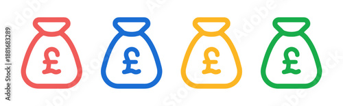 Money bag outline icons in red blue yellow and green
