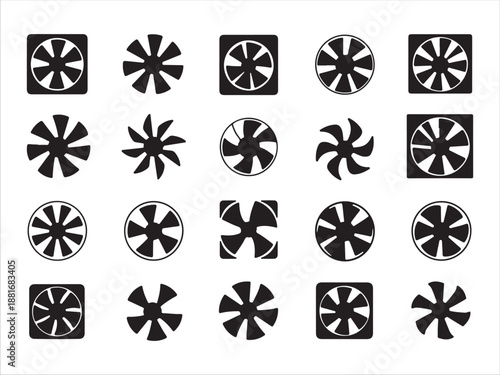 Collection of fan icons in various designs and styles