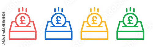 Outline donation box vector icons set of pound currency