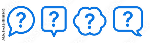 Outline question mark speech bubbles set for questioning dialog