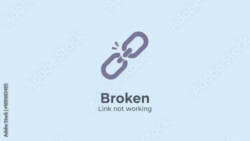 Broken Link Icon for 404 Error Page, Link Not Working, Disconnected Web Page or Server Failure Warning in Flat Design Style