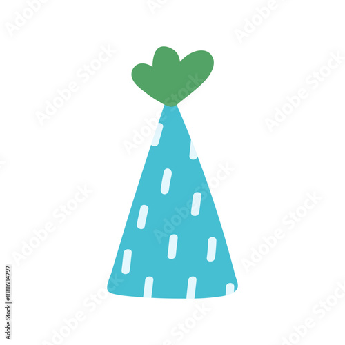 Blue birthday party hat isolated on a white background. Vector hand-drawn illustration in flat style. Perfect for decorations, holiday designs, cards, logo.