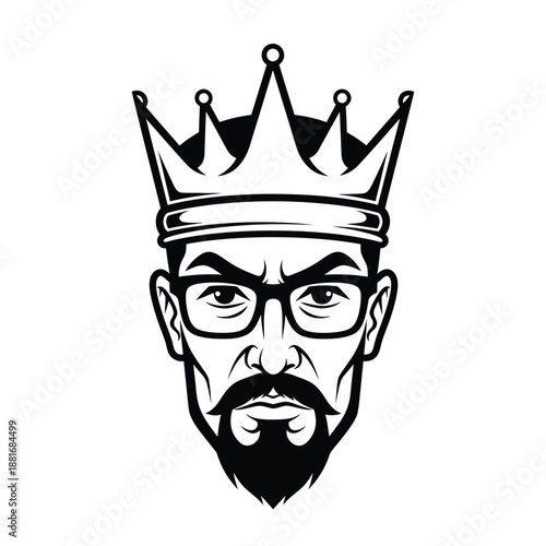 Bearded man wearing crown and glasses vector illustration