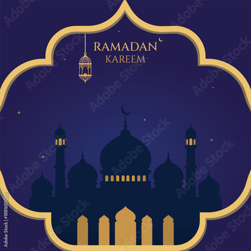 Ramadan kareem greeting card with mosque silhouette