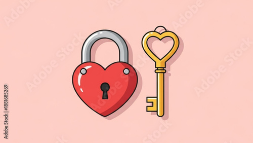 A heart-shaped lock and key icon on a pink background