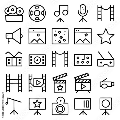 Cinema and media production vector icon set for ui, web, and apps