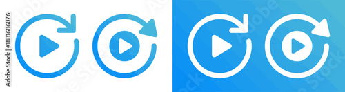 Play reload rotation vector icon set with arrow