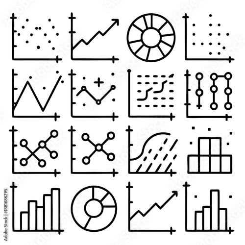 Business analytics vector icon set - charts, graphs, and diagrams