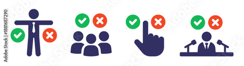 Set of approval and rejection icons for decision-making and voting concepts