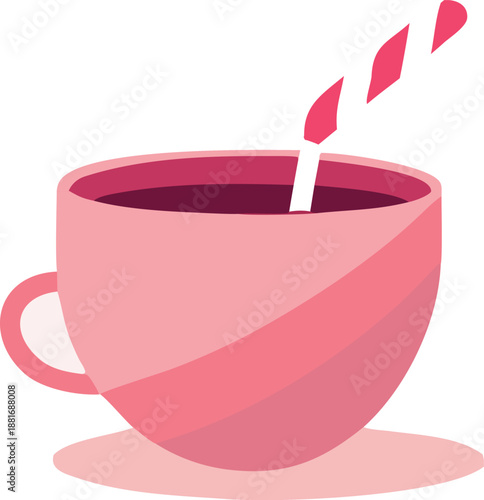 A pink coffee cup with a straw