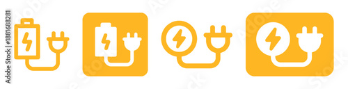 Set of electric charging and battery vector icons in yellow color