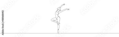 One continuous line drawing of a ballerina in a graceful pose, dancing. Minimalist style