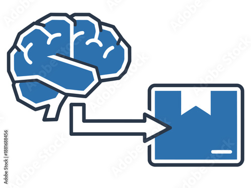 An AI brain connects to a logistics box, symbolizing intelligent supply chain management. Modern, digital illustration with a blue color scheme.