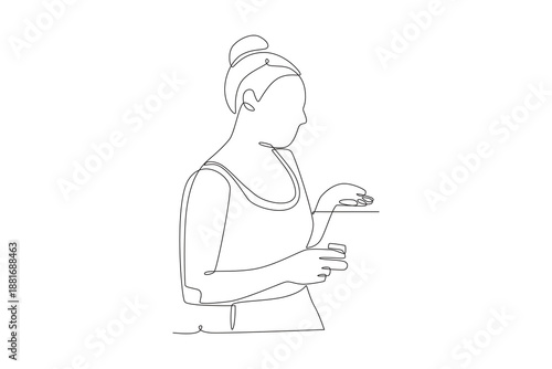 Women who use skincare in the morning. Morning skincare routine concept one-line drawing